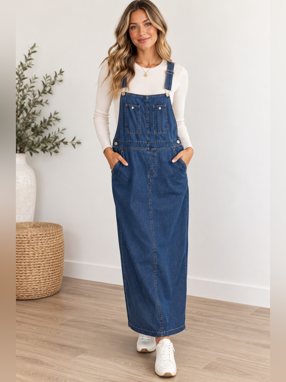 Vintage Forenza denim jumper maxi dress size large EUC